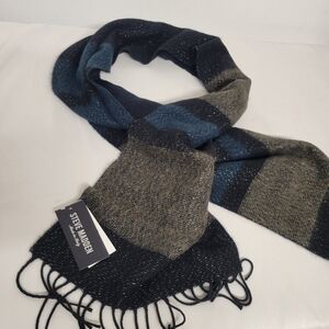 Steve Madden Navy and Olive Striped Scarf Unisex NWT made In Italy